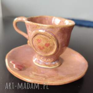 art-Madam.pl - Ręcznie wykonana filiżanka ceramiczna z talerzykiem (90 ml) w różowym klimacie - prezent