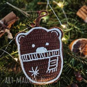 miś - szydełkowy pierniczek, ozdoba choinkowa choinkę, dekoracja świąteczna