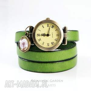 handmade bransoletka, zegarek - dmuchawiec - oliwkowy, skórzany