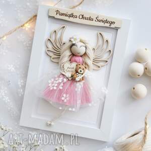 pamiątka chrztu świętego dla dziewczynki - różowy anioł stróż prezent na chrzest
