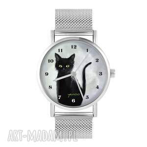 zegarek, bransoletka - czarny kot, cyfry metalowy, unikatowy prezent