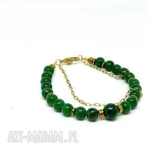 handmade deep green bransoletka z malachitem i kamieniami jadeitu