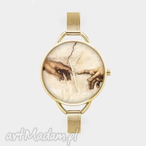 zegarek z grafiką stworzenie adama, michał, anioł, sztuka, obraz, reprodukcja