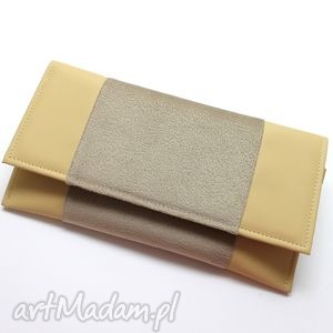 kopertówka - skóra beż i tkanina tłoczona, elegancka, nowoczesna, prezent