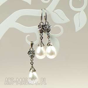 komplet srebrny emma z perłami seashell a796 - klp srebrna biżuteria, biżuteria