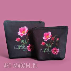 dwie kosmetyczki dzikie róże kolekcji kwiaty polskie, komplet, róża, etui