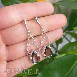 kolczyki z kwarcem dymnym kwarc dymny, łezki, kolczyki srebrne, wiszące