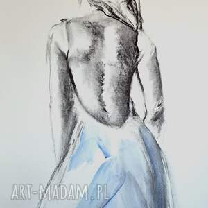 blue dress - 100x70, kobieta obraz, obraz kobiecy, grafika kobieca, szkic