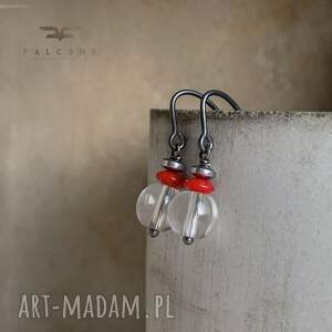 Kolczyki Crystal em, koral, platerowany hematyt, srebrne bigle