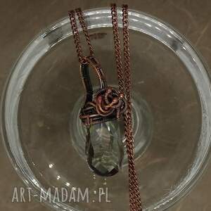 handmade naszyjniki naszyjnik dwustronny miedziany z przezroczystym kryształkiem