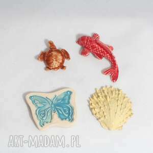 magnes karp koi, żółw, muszla i motyl, ceramika