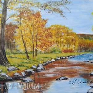 obraz ręcznie malowany akrylowy w odbiciu tęczy - 24x30cm, słońce parku