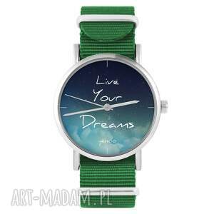 ręcznie robione zegarki zegarek - live your dreams - zielony, nylonowy