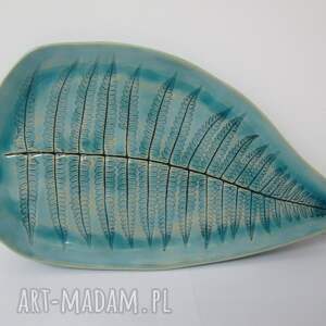 handmade ceramika niebieski dekor talerzyk liść