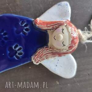 Turkusowy aniołek ceramiczny handmade - ozdoba na prezent