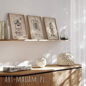 zestaw plakatów 3x 21x30 cm, retro kawa plakaty na ścianę kuchni