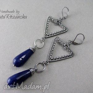 długie kolczyki z jadeitami granatowymi, wire wrapping, stal chirurgiczna