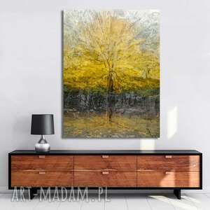 obraz na płótnie drzewo pełni 60x80 z drzewem, złoty, obrazie