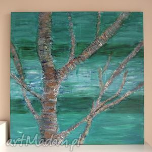 obraz - drzewo turkus, zieleń akryl na płótnie natura, skandynawski