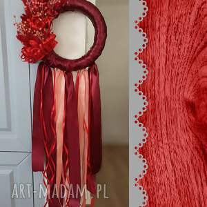 wieniec jesienny 30 cm w czerwieni, jesienna dekoracja drzwi, czerwona jesienna