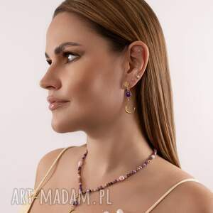 Naszyjnik z fosfosyderytem, rodochrozytem, muszlą, jadeitem i agatem