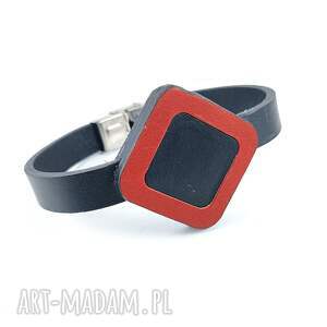 czerwono - czarna damska bransoletka ze skóry naturalnej i stali chirurgicznej