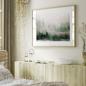 plakat 91x61 cm - abstrakcyjny las we mgle 2 0306, pejzaż, plakaty do salonu