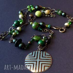 handmade naszyjniki mix w stylu boho na zielono długi naszyjnik z medalionem