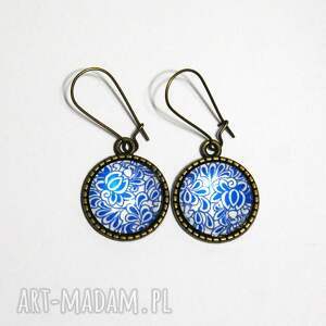 kolczyki - kafelki, kwiaty, eiffla wiszące, brąz, szklane, maroko dla mamy