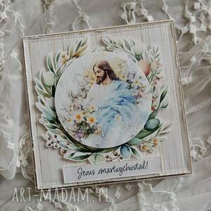 prezenty pod choinkę Kartka wielkanocna z wiankiem i Jezusem