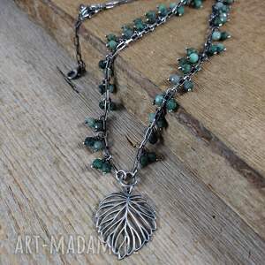 naszyjnik - liść ze szmaragdem, srebro 925, oksydowane