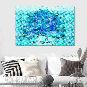 nowoczesny obraz niebieskie drzewo 120x80, obraz na ścianę do salonu, sypialni