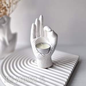 handmade upominek świąteczny świecznik tealight - dłoń white