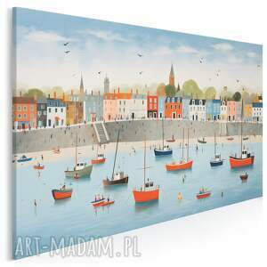 obraz do salonu - miasteczko portowe łodzie na wodzie 70x50 cm 115001