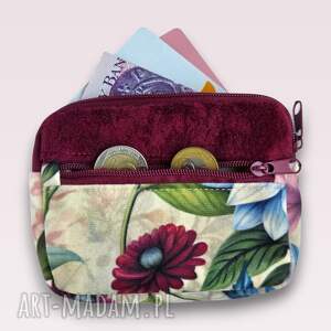 Burgundowy portfelik w kwiaty - mały organizer handmade