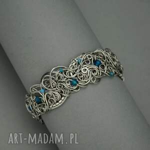 handmade bransoleta szeroka niebieski agat wire wrapping oryginalna bransoletka