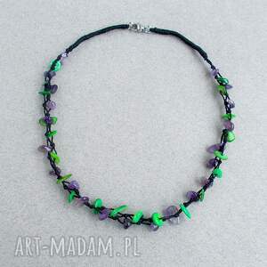 Prezent Zielone iskierki Naszyjnik na czarnym lnie, ametyst