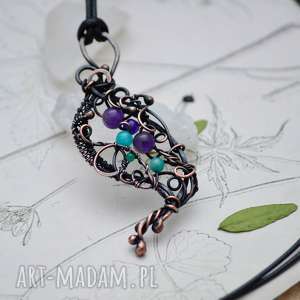 duo - naszyjnik z agatem, ametystem i jadeitem, wisiorek wire wrapping wisior