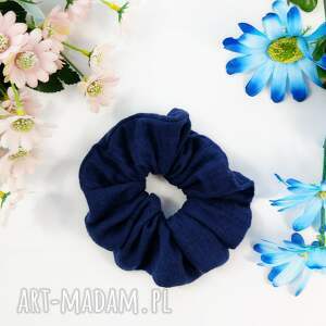 Granatowa gumka scrunchie z muślinu bawełnianego L