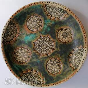 handmade ceramika duża misa mandale w turkusie