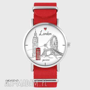 handmade zegarki zegarek, bransoletka - londyn - czerwony, nato