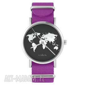 handmade zegarki zegarek - mapa świata - amarant, nylonowy