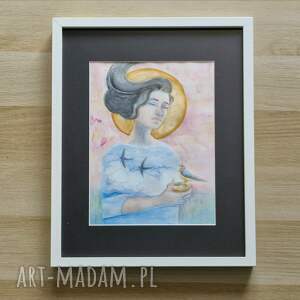 Tęsknota za domem symboliczny portret kobiety. Współczesna akwarela