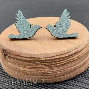 kolczyki drewniane ptaki turkusowe
