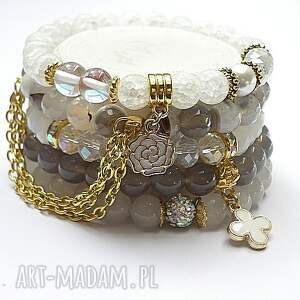 white and grey set /06 - 2024/, kwarc hematyt, kryształki, swarovski jadeity