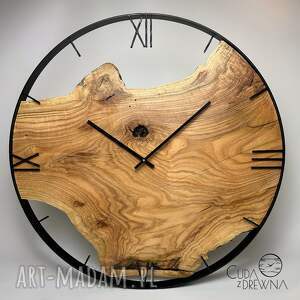 duży zegar drewniany, 70 cm, cyfry rzymskie, styl loftowy, industrialny