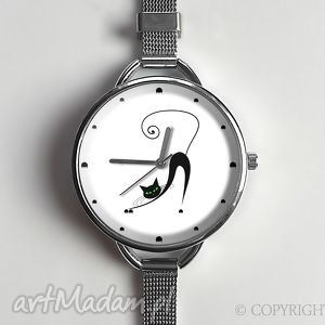 handmade zegarki zakręcony kot - zegarek z dużą tarczką 0878