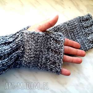 ręcznie wykonane rękawiczki popielate mitenki - wełniane rękawiczki