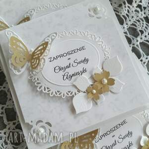 Złoty ażurowy motyl Chrzest Święty, biel