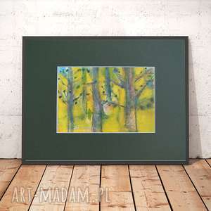 ręcznie malowany obrazek, akwarela maj, drzewa, pejzaż, krajobraz